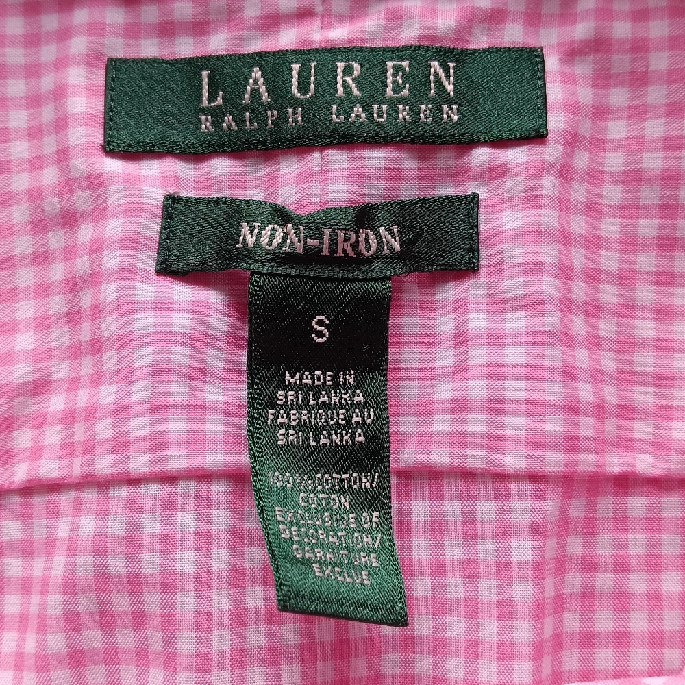 Lauren Ralph Lauren Cotton Gingham Plaid Button Down Shirt Pink White Small - Picture 2 of 12